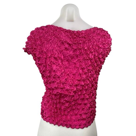 Urban Outfitters Pink Bubble Popcorn Ruffle Short Sleeve Tie Knot Crop Top Sz S - Picture 2 of 4